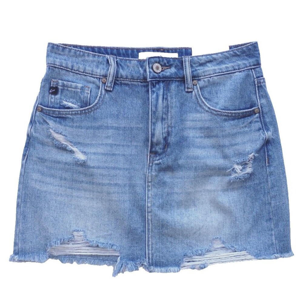KanCan Blue Destructed Raw Hem Denim Skirt - M NWT!
